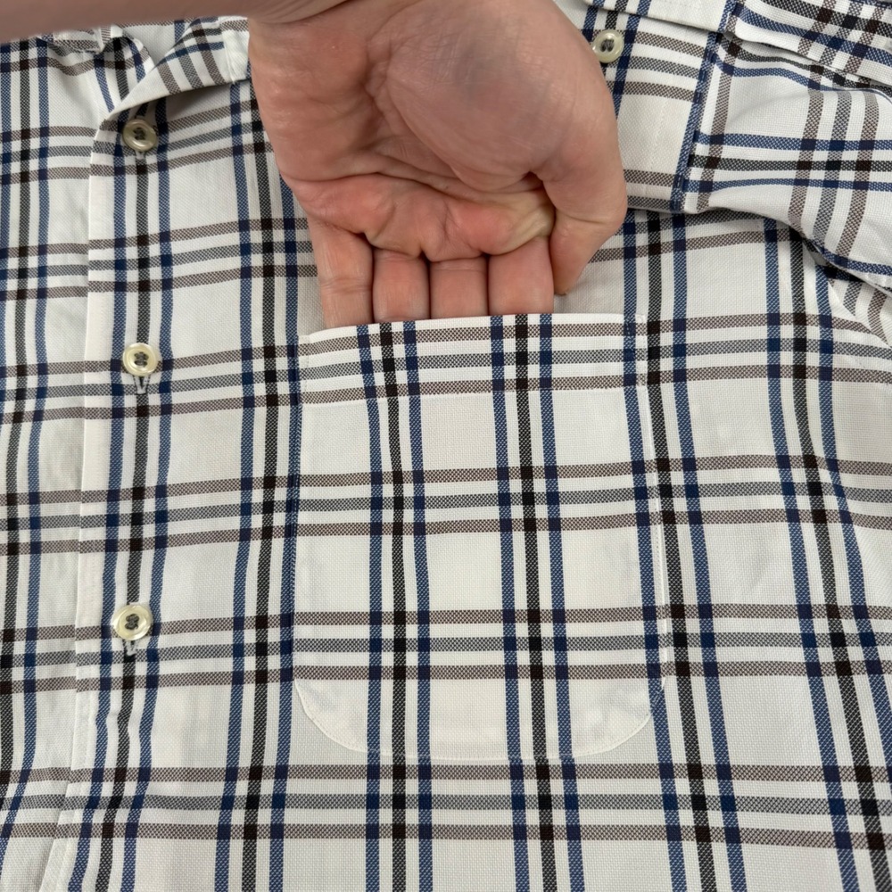 Peter Millar Mens Medium White Blue Brown Plaid Cotton Button Down Shirt LS - Picture 3 of 12